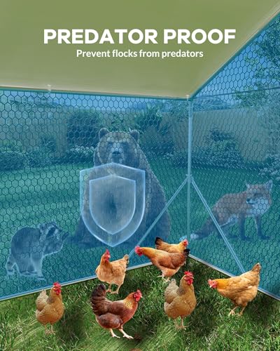 Large Metal Chicken Coop Upgrade Tri-Supporting Wire Mesh, 9.8' W x 13.1' L x 6.5 H Walk-in Poultry Cage, Chicken Run Pen House with Waterproof & Anti-Ultraviolet Cover & Lockable Doors for Outdoor