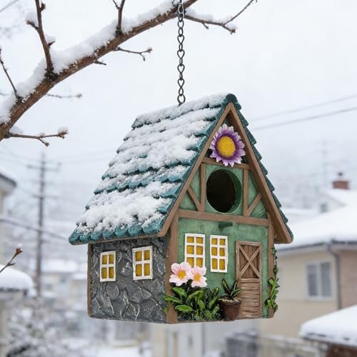 Hanging Resin Outdoor Garden Bird House Decorative Bird Nest | Colorful Cute Birdhouse for Indoor Backyard Ornament, Good Gift for Bird Lovers