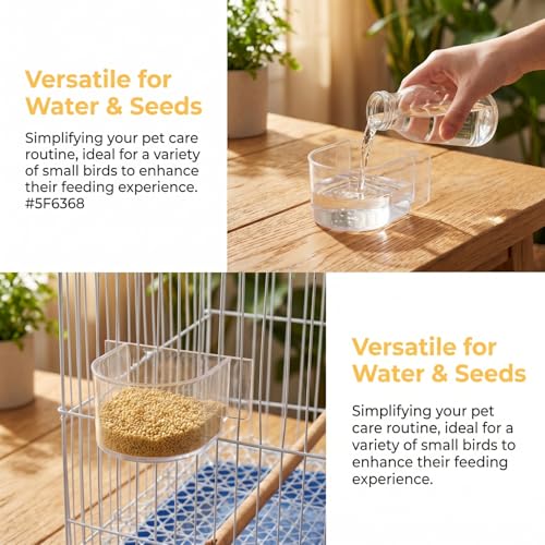 2pcs Bird Cage Food Feeder: Clear Thick Semicircle Seed Water Trough Cups - Small Animal Dish Container Box for Birds Pigeon Chicken, Transparent Cage Accessories, 4X3.2X2in