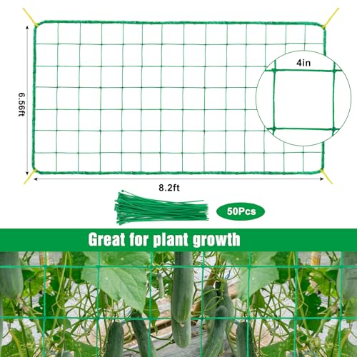 Unves Garden Trellis for Climbing Plants, 16.4 x 6.6 Ft Garden Trellis Heavy Duty Plant Net for Cucumber, Tomato, 27 Strands & 4x4 Inch Netting for Vegetables, Grapes, Bean - size: 16.4 x 6.6 Ft