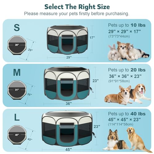 Portable Pet Playpen for Cat Dog: Foldable Cat Playpen Enclosed Pet 10lbs | Small Puppy Kitten Pop Up Collapsible Tent Crates Kennel Carry Bag 600D Oxford Waterproof Base Indoor Outdoor Travel Camping - style: S [28.7" × 28.7" × 16.9"]