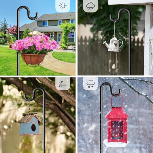 Shepherd Hook for Outdoor, Heavy Duty Bird Feeder Pole with 5 Prong Base, Adjustable Height Bird Feeder Stand Ideal for Hanging Bird Feeders, Plant, and Garden Decorations - size: 92 Inch