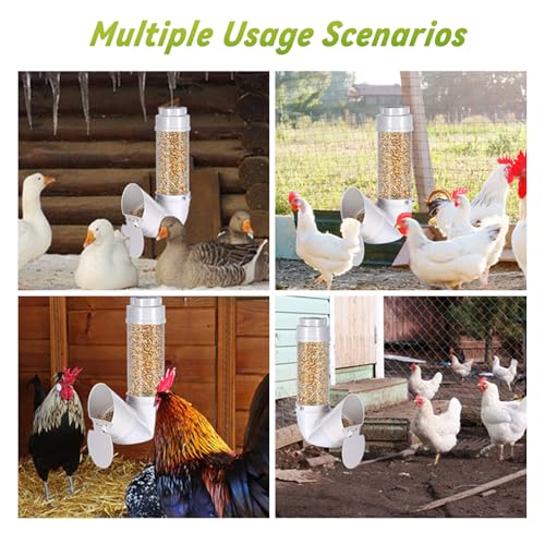 6Lbs PVC Poultry Gravity Feeder Large Hanging Automatic Chicken Feeder Port | Chicken Feeder No Waste with Lid and Visual Tube Poultry Hanging Chicken Coop Feeder Port for Quails,Ducks,Turkeys,Geese