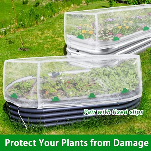 Garden Netting for Raised Beds, Plant Covers Garden Protection Bird Netting | 8x4FT Raised Garden Bed Cover, Ultra Fine Mesh Netting Pest Barrier for Vegetables Fruits Crops, with Drawstring & Clip, 2PCS - size: 8x4x1FT