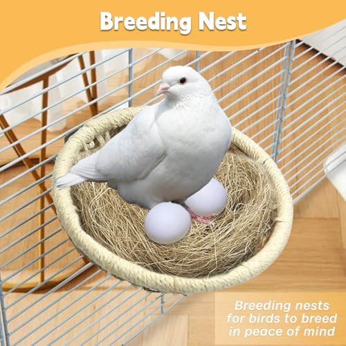 kathson Hemp Rope Weave Bird Breeding Nest Bed for Parakeet Cockatiel Canary Lovebird and Small Parrot Cage Hatching Nesting Box（Beige） - size: Beige
