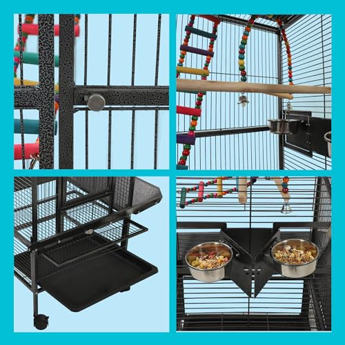 Large Bird Cages for Parrots,Bird Flight Cage for Parakeets,Cockatiel Cage for Birds,Large Parakeet Cage with Stand,Parrot Cages Cover,Seed Catcher,Toys,Feeders,Trays for Conure Canary Lovebird Budgie