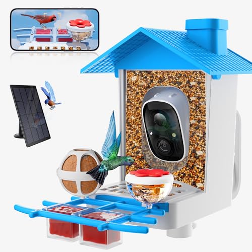 Bird Feeder with Camera, 2K HD Bird Video Capture, 5000mAh Battery with Solar Panel, Instant Arrival Alerts, Live View, AI Bird Species Identification, Perfect for Bird Lovers - style: G02-Mini