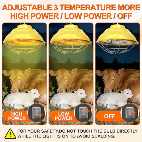 Heat Lamp for Chickens 600W/300W, Carbon Fiber Hanging Chicken Coop Heater | Adjustable Dual Mode/Hanging Height Waterproof Brooder Heater Aluminum Alloy Safety Lamp for Chicks, Poultry, Livestock, Pets - size: 600 Watt