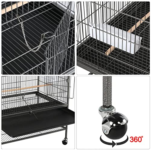 Yaheetech 60.5inch Extra Large Bird Cage Metal Parrot Cage Flight Cage for Cockatiels African Grey Quaker Green Cheek Sun Conure Medium Birds Parrots - color: Black, size: 37.0"L x 22.5"W x 60.5"H