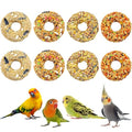 Fhiny 8 PCS Parakeet Treats, Donut Shaped Natural Grain Cockatiel Food with Fruits Vegetables Flowers and Herbs Bird Chew Toys for Parrot Conure Lovebird Training Rewards and Beak Grinding