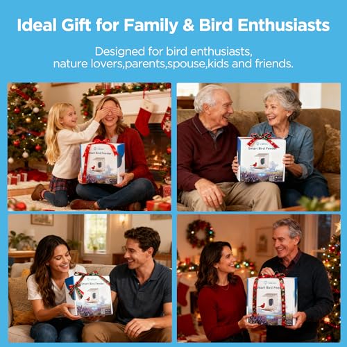 Smart Bird Feeder with Camera Solar Powered,2K UHD Video Live Stream,Easy Set Up,AI Bird Species Identification, Auto Capture Videos&5MP Photos,Instant Alerts,Gifts for Bird Lovers