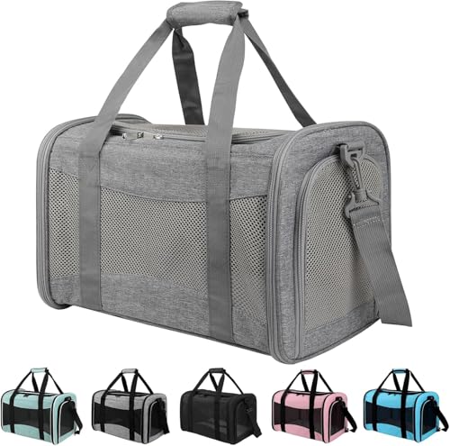 Cat Carrier, Soft-Sided Airline Approved Pet Carrier Case with 4 Ventilated Windows for Cats and Dogs Under 10-25Lbs (17.0 L x 11.0 W x 11.0 H Inch, Grey) - color: grey, size: 17.0"L x 11.0"W x 11.0"H