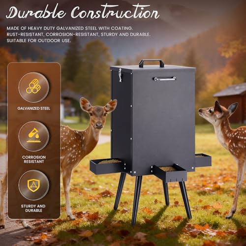 105L Deer Feeder Heavy Duty Galvanized Steel Gravity Deer Goat Feeder Weatherproof Wildlife Game Feeders Food Dispenser for Goats, Sheep, Horses, Wild Turkeys ﻿