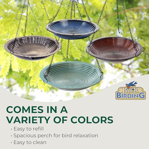BYER OF MAINE Circles Hanging Bird Bath, Porcelain, Glaze Finish, Adjustable Chain, Sandy Granite, 14”x14”x34” adj - color: Sandy Granite
