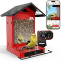 Smart Bird Feeder Camera,Vivid 2.5K Color Night Vision | Free AI Bird Identifier, Durable Squirrel-Resistant Metal Body, Solar Powered, Outdoor Gift for Mom Dad Birds Lovers - color: Red Camera