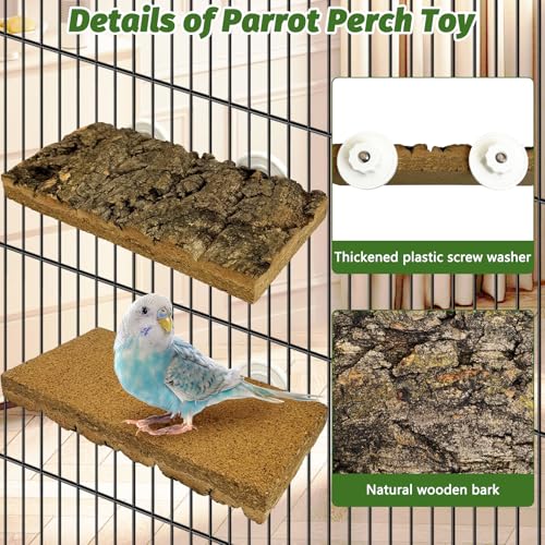 kathson 4Pcs Natural Cork Bird Perch Stand Platform Small Birds Thicken Wooden Rectangle Stand Perch Parakeet Chewing Toy Cage Accessories for Lovebirds Cockatiels Conures(Double Screw, 0.8 in Thick) - color: Side view style 4PCS, size: 3.9 x 7.9 x 0.8 in
