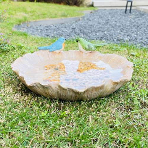 Ground Standing Bird Bath and Feeder, Resin Ground Bird Bath Bowl with Hummingbird Accents, Bird Bath for Outside Yard Garden Decor - color: Hummingbird Birdbath