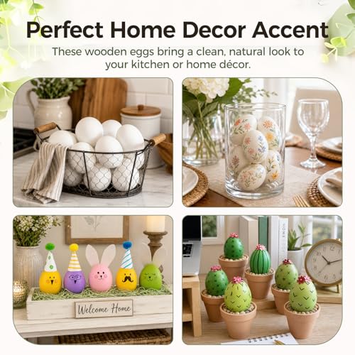 Wooden Fake Eggs, 9 PCS White Easter Eggs | Artificial Eggs for Nesting Box, Crafts, DIY Project, Decorating, Paintable, Pretend Kitchen Accessories