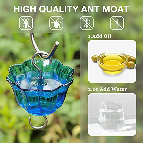 Kingsyard Glass Hummingbird Feeder for Outdoors Wild Bird Feeder with 6 Feeding Ports Hanging for Garden Yard, Blue (Ant Moat Included) - color: Blue