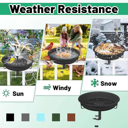 Bird Baths for Outdoors, Rustproof Metal Clamp Birdbaths & Birdfeeder with Detachable Plastic Basin, Outdoor Bird Feeding & Watering Station for Wild Birds Garden Patio Balcony (Black) - color: Black