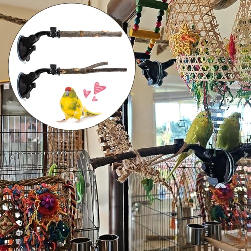 2 Pcs Parrot Perch Stand, Strong Suction Cup Bird Perch, Movable Perch Stand Bird Training Set, for Window Mirror Car Shower Ceramic Tiles Bath Wood Training Perch, for Bird, Cockatoo, Macaw, Parakeet