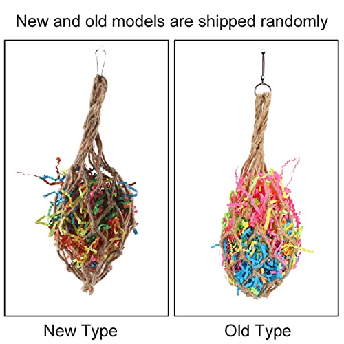 Parrots Shredded Paper Mesh Bag, Colourful Paper Mesh Bag for Parrots, Non Toxic Hanging Chewing Toy with Hook for Bird Cage, Bird Toys Bird Cage Accessories
