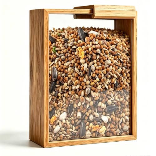 Bird Seed Storage Container, 3L/3.2Qt Airtight BPA-Free Wooden Bird Food Container - Portable Pet Food Storage for Wild Bird Seed, Sunflower Seed & Mealworms, Natural Wood Seed Dispenser