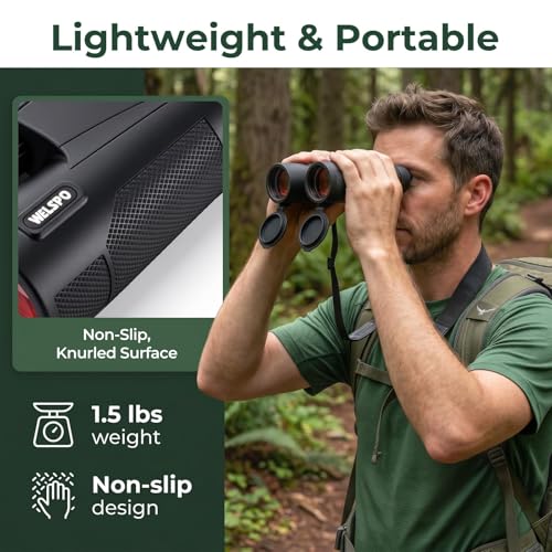 Welspo 10x42 Binoculars with ED Glass for Adults | Stable Phone Adapter included, Waterproof, Fogproof, for Bird Watching, Hunting, Hiking and Football Games