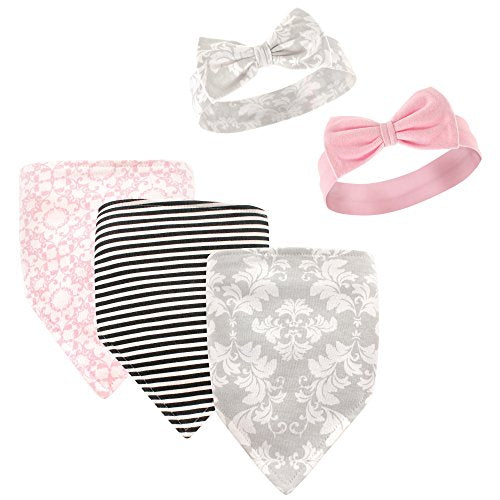 Hudson Baby Unisex Baby Cotton Bib and Headband Set - color: Damask, size: One Size