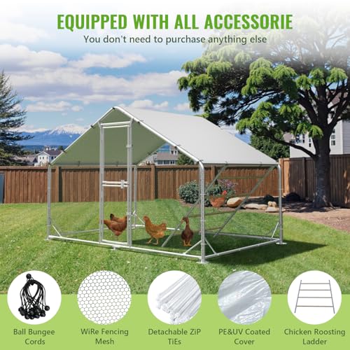 Large Metal Chicken Coop Runs for Yard with Cover, 10x6.5x6.5 | Perch Bars, Split Doors, Waterproof Covers, Mesh Wire - color: Spire Top, size: 118.1"L x 78.7"W x 78.7"H
