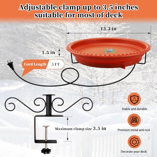 Lovppy Heated Bird Baths for Outdoors for Winter, 100W Heated Bird Bath Water Heater with Thermostatically Controlled, Heated Bird Bath for Deck Railing Outside Garden Patio Yard (Brown) - color: Brown