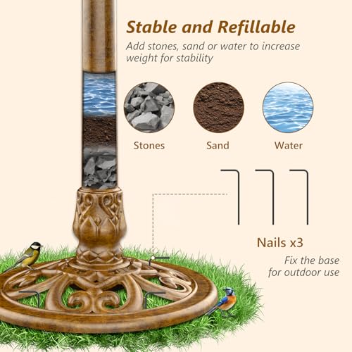 AISITIN 28 Inch Bird Bath with 3.5W Solar Fountain for Outside, Bronze | Antique Copper Polyresin Pedestal Bird Baths for Outdoor Garden Decor, Weather-Resistant Birdbaths with 20" Bowl & 8 Nozzles - color: Bronze