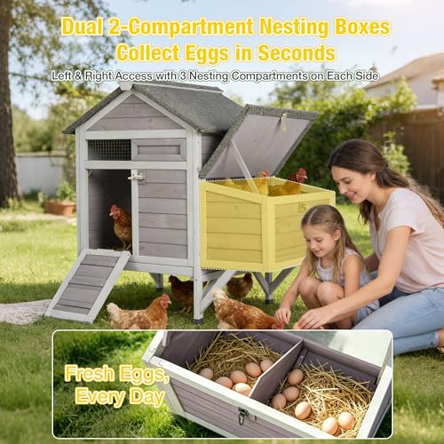 Aivituvin Chicken Coop with Nesting Box and Stand, Outdoor Elevated Hen House Wooden Poultry Coops with Weatherproof Asphalt Roof, Leakproof Pull-Out Tray for 2-3 Chickens, Ducks - Grey - size: 40.9"L x 27.4"W x 38.6"H