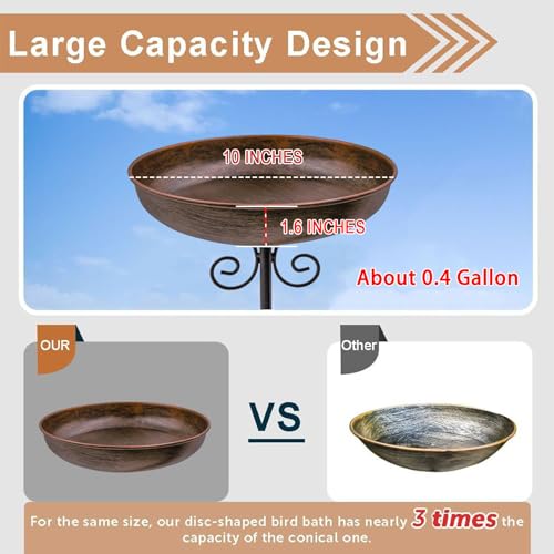 Small Metal Bird Bath for Outdoors, 10" Dia Bowl with Stake Birdbaths Garden Yard Lawn Decor 0.4 Gallon (Pack of 2) - size: 10 "diameter, 1.6" depth (Pack of 2)