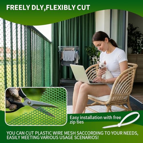 Green Plastic Chicken Wire 16in X 33ft,Garden Netting Fencing | Plastic Chicken Wire Mesh Fence,Barrier for Poultry,Animals,Pets and Balcony - color: Green, size: 16INx33FT