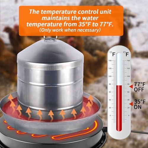 Chicken Water Heater for Winter, 110Watt Thermostat Heated Poultry Waterer Base with 9.8ft Power Cord,Suitable for Plastic/Metal Poultry Waterer(Black, 11INCH-1PACK) - color: Black, size: 11IN-1PACK