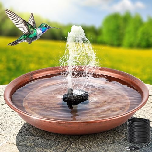 Bird Bath Fountain for Outside, Metal BirdBath Bowl with 8W Pump (Standing | 13.5" Garden Metal Bird Bath Bowl 2 Nozzles Adjustable Water Fountain for Backyard Patio Garden and Outdoor Water Features - style: Standing