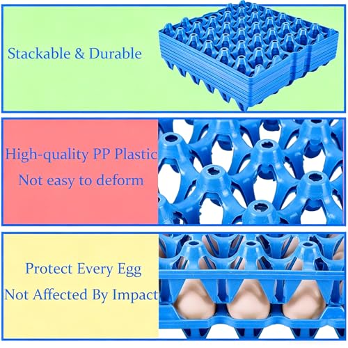 12 Pack Plastic Egg Tray 30 Cell Egg Crates Egg Flats Stackable Egg Carton for Home, Chicken Farmers, Storing, Sorting, and Shipping Eggs, Holds Multiple Eggs (Blue)
