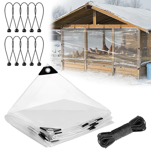 MEWTOGO 4x8ft Chicken Coop Covers Accessories for Winter | Easy to Install & Waterproof Chicken Run Tarp, with Elastic Cords & Rope - size: 4x8ft