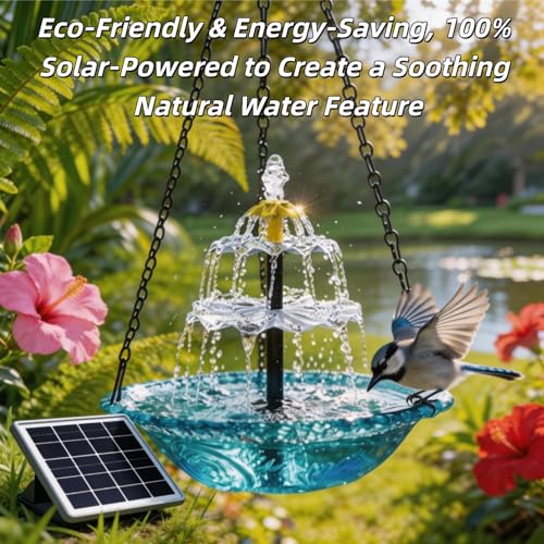 2026 New Solar Cascade Hanging Bird Bath Fountain – Outdoor Bowl Bird Bath with Solar Pump, Large Hanging Fountain for Hummingbirds, Gardens, Patio & Backyard (Blue)