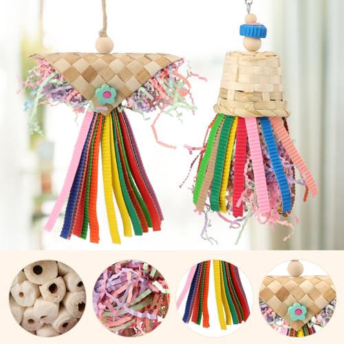 Wontee Bird Colorful Shredding Crinkles Foraging Toys Natural Sola Ball for Parrots Cockatiels Conures Budgies Senegal (Shredder Toys (2 Pack))