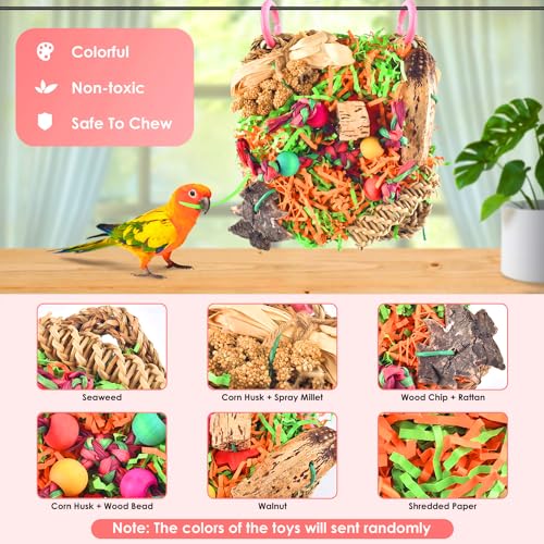 KATUMO Bird Toys, Grass Mat Shredding Hanging Toy for Budgie Parakeet | Natural Grass Mat Bird Toy Satisfies Foraging & Chewing; Hanging Design Fits Cage; Perfect for Small and Medium Pet Birds - style: Walnut decor