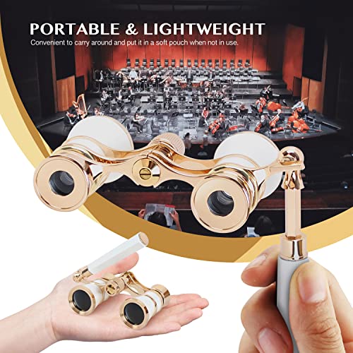 Aomekie Opera Glasses Binoculars 3X25 Theater Glasses Lorgnette Mini Binocular Compact with Handle for Adults Women in Musical Concert（White） - color: White with Handle