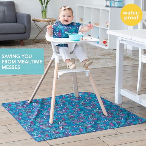 Bumkins Baby Splat Mat for Under High Chair, Babies Toddlers Eating Mess Mat, Waterproof Reusable Cloth for Arts and Crafts, Playtime Mat for Kids, Floors or Tables, Fabric 42inx42in, Jungle Blue - color: C1 Jungle Blue