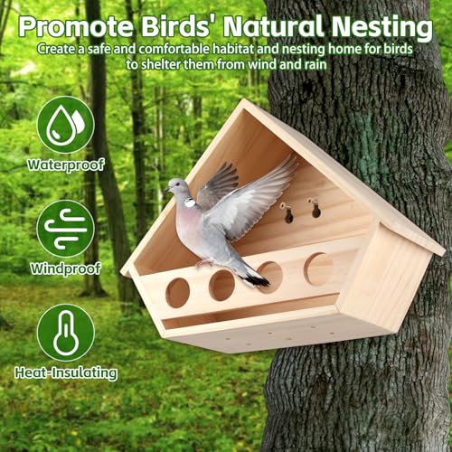 Dove Bird House for Outside, Wooden Mourning Dove Nesting Box | 14"L x 10.2"H x 5.3"W Pigeon House Roosting Platform with 2 Preset Mounting Holes - Easy To Install & Remove