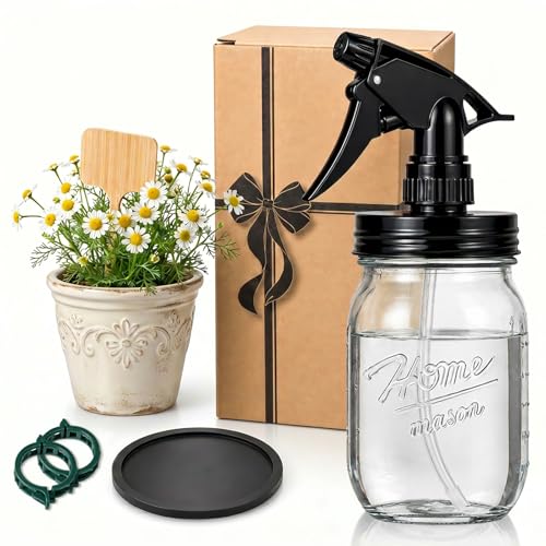 Glass Plant Mister Bottle -16 oz Vintage Style Mason Jar Fine Mist Sprayer - Refillable Leak Proof Water Spray Bottle for Plants, Gardening, Decorative with Adjustable Mist Nozzle (Clear) - color: Clear