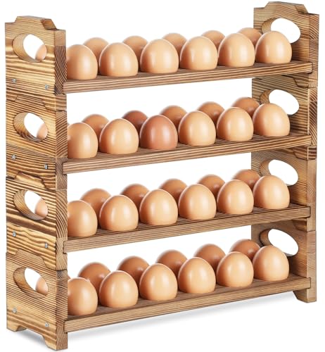 Wooden Egg Holder Countertop, 4-Tier/48-Hole, Stackable | Farmhouse Style, With Handle, Storage & Organizer, Durability, Assembly, For Chicken/Duck/Quail/Turkey/Easter Eggs - style: 4-Tier