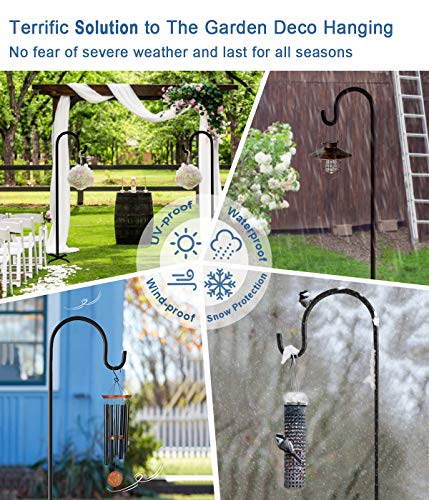 92 Inch Outdoor Shepherd Hooks with 5 Pronger Base (2 Packs), Adjustable Heavy Duty Garden Hanging Stand Holder for Bird Feeders Lanterns Planter Hanger, Matte Black