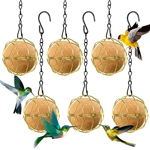 6 Pcs Suet Bird Feeders for Outside Hanging, Metal Wild Bird Feeders | Suet Ball Feeder for outdoors with Hooks, Weatherproof, for Garden Yard Patio Outside Decoration, Easy to Clean & Hang, Gold - color: Gold
