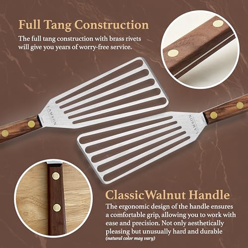 Lamson Slotted Fish Spatula – Flexible Stainless Steel Turner with Walnut Handle | Right-Hand Chef's Frying and Grilling Turner, 3" x 6", Made in USA - color: Walnut RH, size: 3" x 6", style: Right Handed
